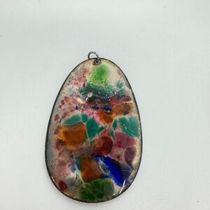 Vintage Enamel Millefiori Pendant Artisan Handmade Blue Glass Two Sided Dichroic